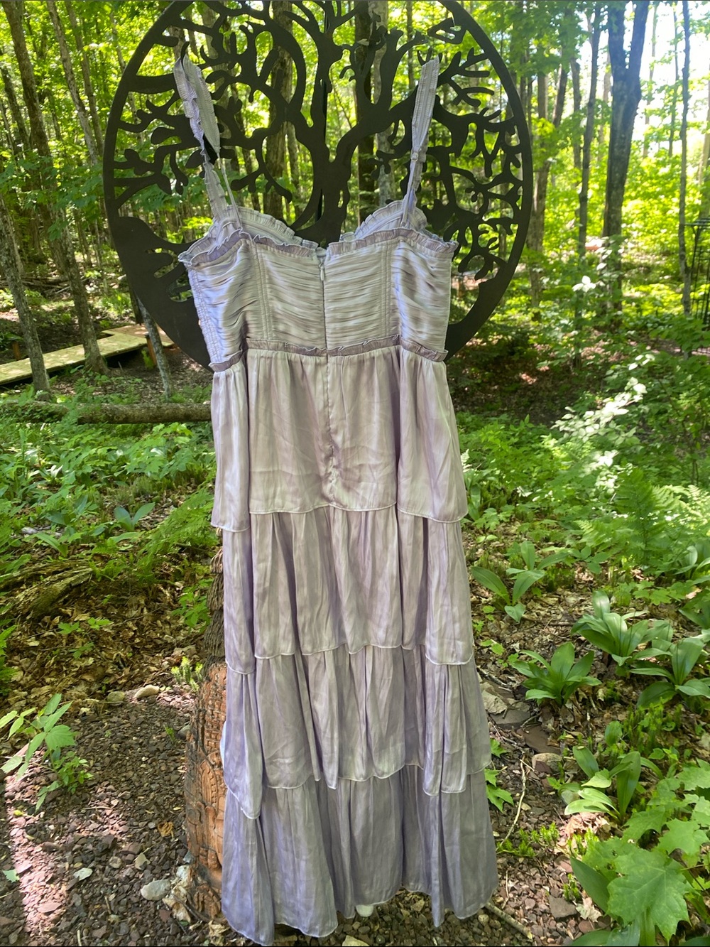 Altar'd State Lavender Tiered Strapless Satin Gown. Size L. - Picture 4 of 5